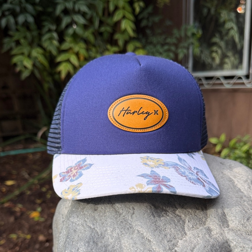 Hurley Blue and Black Trucker Hat with Floral Brim